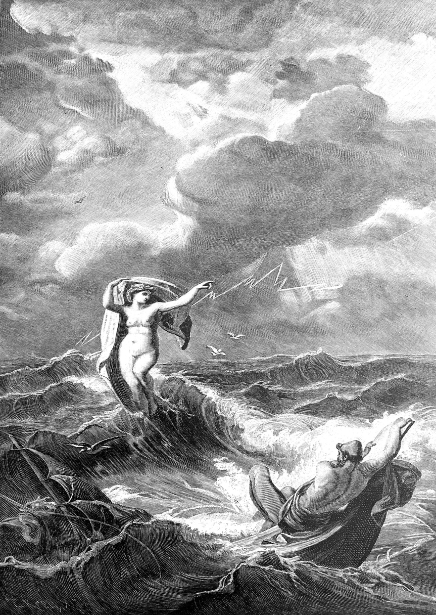 Odysseus and Leukothea on the ocean
